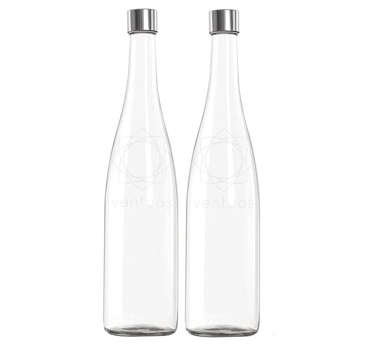 Image of Glass Water Bottle 750ML Liter Plain Narrow Mouth for Beverages, Oil, Vinegar, Beer, Water, Soda, Airtight Lid & Leak Proof Cap - Clear Pack of (2)