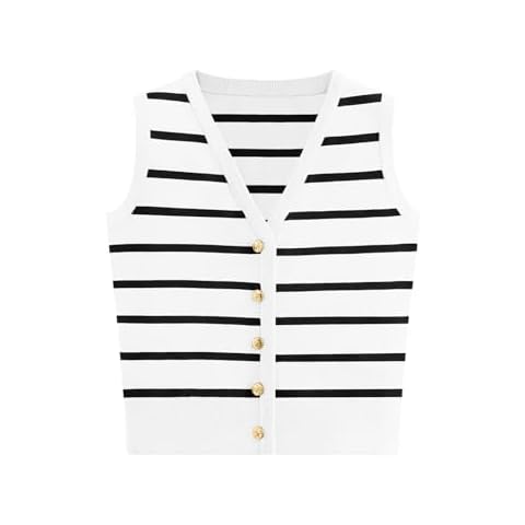 NALANISA Women's Trendy Summer Sweater Vests 2025 V Neck Sleeveless Button Up Knit Crop Tank Tops Y2k Vest Shirts Spring Outfits (White,XL) Cover