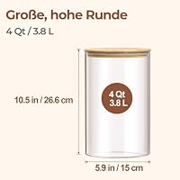 ComSaf Glasbehälter mit Deckel 3,8 L×2,Zylinder Vorratsgläser, Stapelbar Vorratsdosen Glas, Vorratsglas mit Holzdeckel Luftdicht, Aufbewahrungsgläser für Aufbewahrung Küche, Mehl, Cornflakes,Keksdose – Ansicht 2
