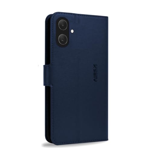 Image of AIBEX Compatible for Samsung A07 5G / Samsung F70E 5G / Samsung M17E 5G Flip Cover Leather Finish | Inside TPU with Card Pockets | Wallet Stand | Complete Protection Flip Case Blue
