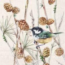 Set of 2 Paper LUNCH Decoupage Napkins CHICKADEE BIRD PINE CONES For Needlework Perfect For Birthday Holiday Wedding Cocktail Projects Premium Quality Exquisite Designs