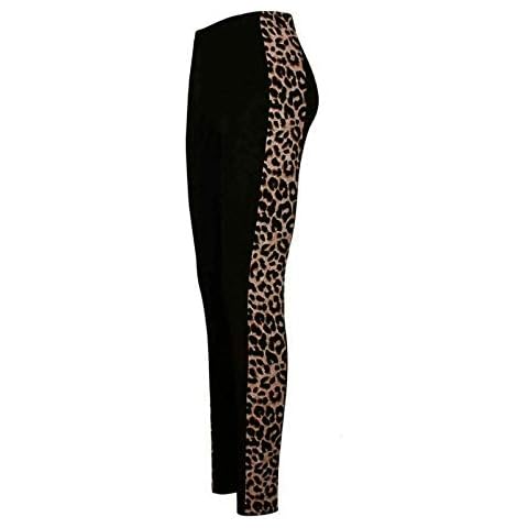 Women's Print Side Stripe Elastic Waist Leggings Ladies Animal Wet Look Tartan Pants UK 8-26 (Leopard Print UK 16-18) Cover
