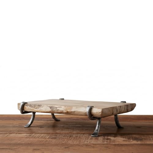 Petrified Wood Serving Board, Rustic Handcrafted Natural with Industrial Forged