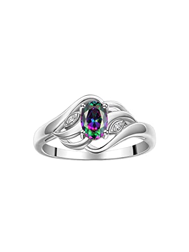 Image of Rylos Ring featuring Classic Style, 6X4MM Birthstone Gemstone, & Diamonds - Elegant Jewelry for Women in Sterling Silver, Sizes 5-10