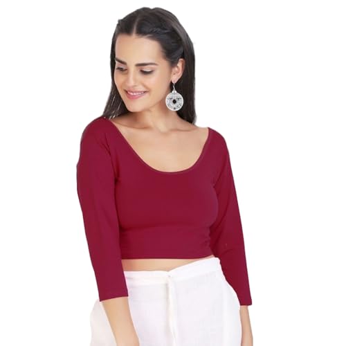 Image of Fressia Fabrics Women's Cotton Readymade Saree Blouse Stretchable Crop Top Choli Bustier Top