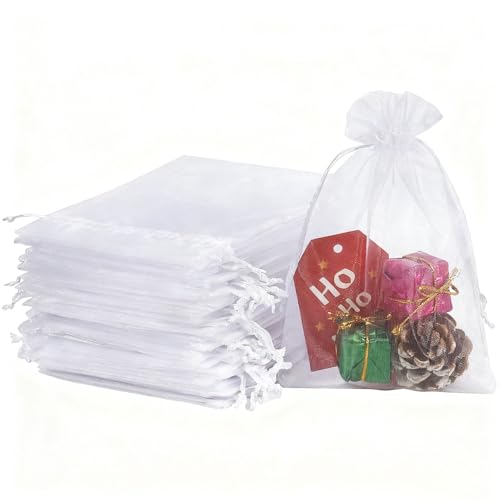 Dreamil 100 Bolsas de Organza Blancas con Cordon, 10 x 15 cm, para Regalo, Bodas, Cumpleanos, Navidad, Fiesta