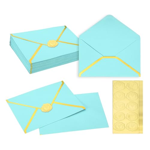 Sobres A7 con borde dorado PATIKIL 50 uds azul claro para invitaciones de boda