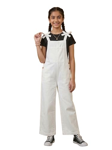 Image of KiddoPanti Girls Denim Dungaree Pant | Cotton Blend Stretch Jumpsuit | Single Front Pocket | Stylish Casual Kids Dungaree | Comfortable Everyday Wear 1-14 Years
