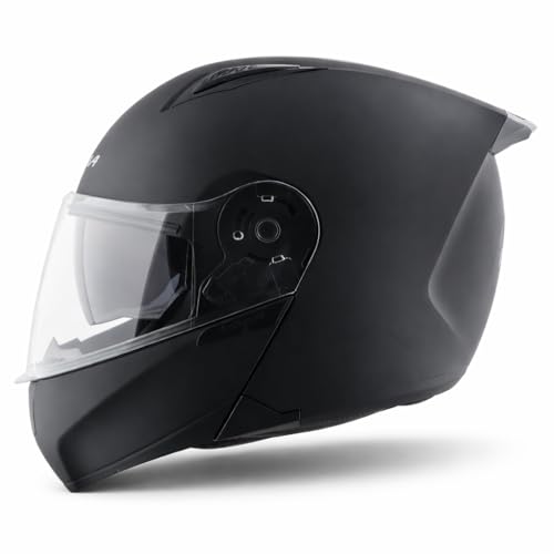 Image of Vega VM-02 Spike Flip-Up Motorcycle Helmet with ISI Certification | High-Impact ABS Shell, Dual Visor, UV & Scratch Resistant: Dull Black , M