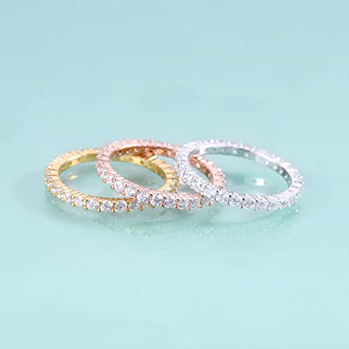 Gem's Beauty 3mm 14K Gold plated Wedding Band 925 Sterling Silver Moissanite Eternity Wedding Bands Stackable Engagement Rings Bridal Ring (Size 5-10)2