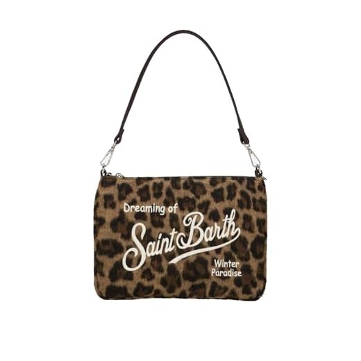 Saint Barth Mc2 Borsa a Spalla Parisienne Mini in Felt Misto Lana Leopardato Dimensioni: 22 x 16 cm