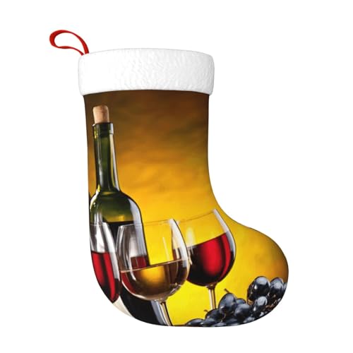 YBGHDAA Botellas de vino y bebidas con estampado de uvas, 1 paquete de medias de Navidad personalizadas de 18 pulgadas, para niños, decoración festiva de fiesta