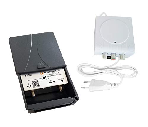 Kit Préamplificateur d'Antenne TV Johansson pour TNT Et TNT HD avec Filtre 4G/LTE Actif Et avec Alimentation. Kit Pré-Amplificateur UHF 15 à 35 DB + Alimentation...