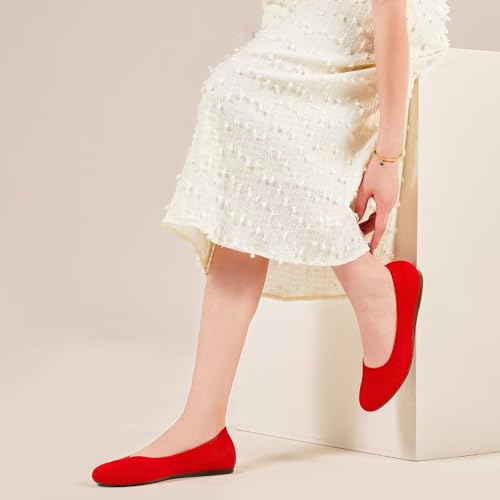 Image of Frank Mully Women's Ballet Flat Shoes Knit Dress Shoes Round Toe Slip On Ballerina Flats for Woman Low Wedge Comfort Soft