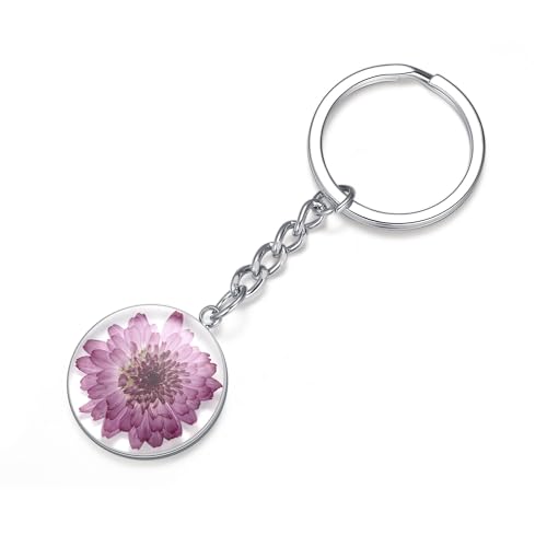 Chrysanthemum Wildflower Keychain | Real Dried Pressed Flower Charm | Handmade Personalized Keychain | Unique Nature-Inspired Gift for Her
