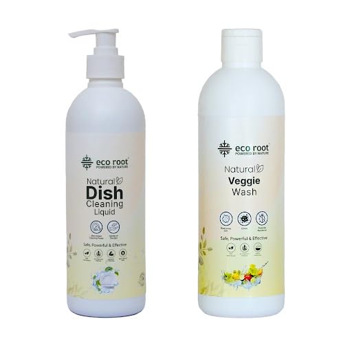 ECOROOT Plant-Based Kitchen Duo | Natural Dishwashing Liquid & Fruit & Vegetable Wash | Pet-Safe | Pesticide Removal | Pack of 2 | 500ml