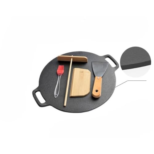 MsiDtsoy クレープパン IH対応 クレープメーカー 焼き器 鋳鉄 ノンスティック フライパンセット トンボ付き お菓子作り ホームパーティ アウトドア キャンプ 焼肉プレート 多機能 熱伝導率優秀 お手入れ簡単 (28cm)