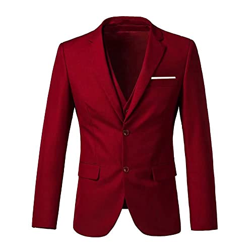 Image of Furuyal Men's Suits 3 Piece Slim Fit Suit Set,Two Button Wedding Business Tuxedo Solid Blazer Jacket Vest Pants with Tie