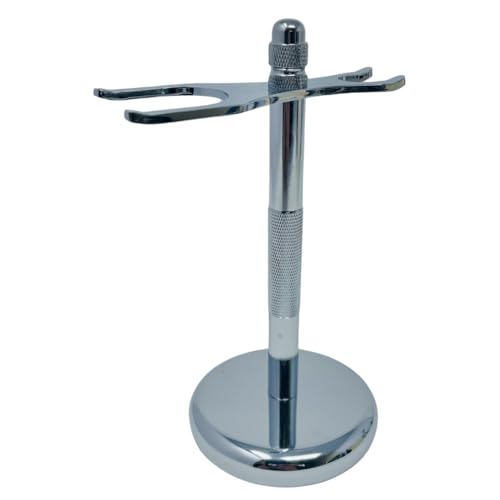 G.B.S Chrome Brush and Razor Stand - Textured Chrome Shaving Stand, – Stylish and Unbreakable Stand Best for Your Bathroom Everyday Grooming, Fits Most 3 and 5 Blade Razors Double Edge Safety Razors and Shaving Brush Stand image 5