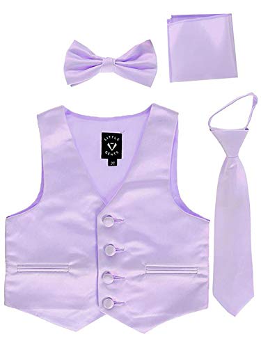 iGirlDress - Lilac Little Boys 4 Piece Formal Satin Vest Set - Includes Zipper Tie, Bowtie, and Hanky, Size 7 - Best Deal on Amazon