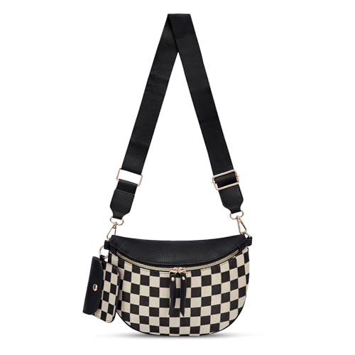 Image of Checkered Crossbody Bag, Bum Bags for Women Crossbody,Spacious Sling Bag Purse Fanny Packs with Shoulder Strap