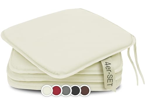 ZOLLNER 4er Set Sitzkissen in 38x38cm - gemütliche Stuhlkissen mit Bindebänder - waschbar bis...