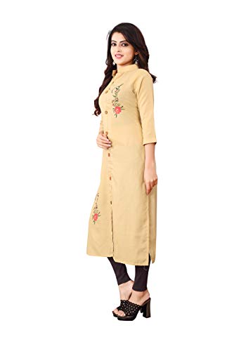 Image of OM SAI LATEST CREATION Slub-Rayon Three-Fourth Sleeve Printed A-Line Kurti for Women