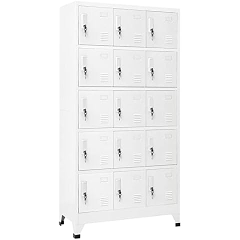 Armario de Acero con 15 Casilleros y Puertas con Cerradura Gris Claro Cover