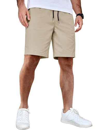 COOFANDY Herren Shorts Casual Baumwolle Kurze Hosen Chino Sommer Freizeithose Elastische Taille mit Taschen Helles Khaki M