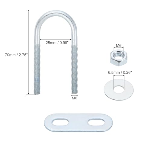 Image of uxcell Round U-Bolts, 2 Set 25mm Inner Width 70mm Length M6 Zinc-Plated Carbon Steel U Clamp Bolt with Nuts and Plates, for Boat Trailer