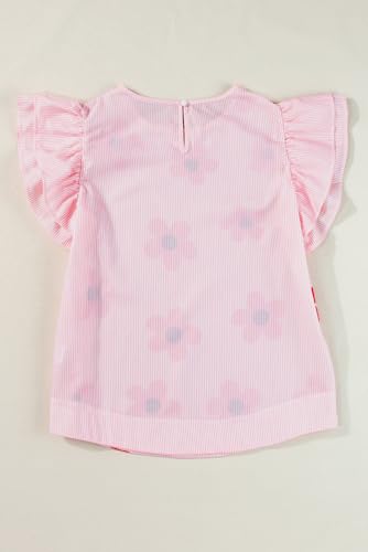 Pink Pinstripe Floral Print Ruffled Flutter Sleeve Blouse4