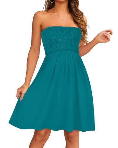 Image of elescat Summer Dresses for Women 2026 Strapless Casual Beach Cover Ups Tube Top Sundress