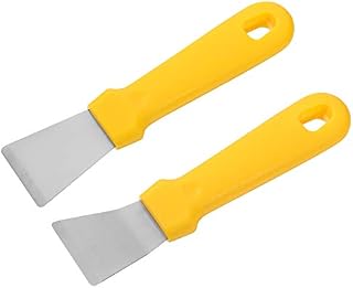 Meifyomng 2 Pieces Cleaning Scraper for Ovens, Stoves, Induction Hob, Stainless Steel Multi-Kitchen Scraper with Plastic Handle, Straight Version + Bending Version (Yellow)