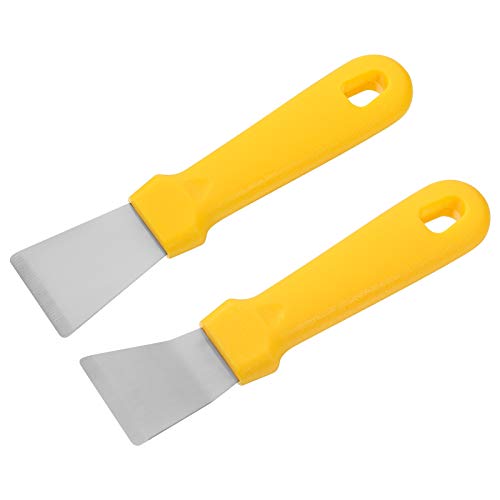 Meifyomng 2 Pieces Cleaning Scraper for Ovens, Stoves, Induction Hob, Stainless Steel Multi-Kitchen Scraper with Plastic Handle, Straight Version + Bending Version (Yellow)