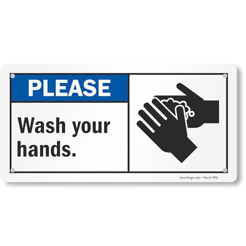 Panneau Please Wash Your Hands en plastique rigide de 12,7 x 25,4 cm pour la signalisation