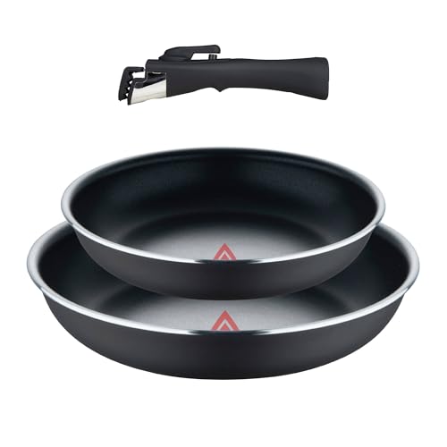 Bergner Click&Cook Juego de 2 Sartenes Ø22Ø26cm Aluminio prensado negro y Heat Dot + Mango desmontable