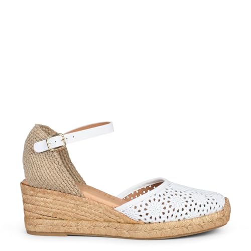 miMaO Cuñas de esparto con grabado floral BLANCO, EU 39