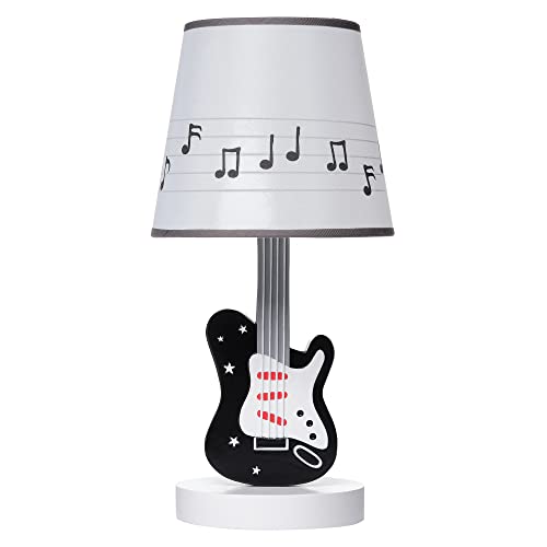Image of Lambs & Ivy Rock Star Guitar Lamp with White Musical Notes Shade & Bulb
