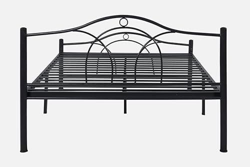 Image of Alto Metal Queen Size Bed Without Storage | Wrought Iron Double Bed with Headboard & Footboard | Sturdy Powder Coated Platform Bed Queen Size Cot for BedroomLivingRoom Black (75x60)