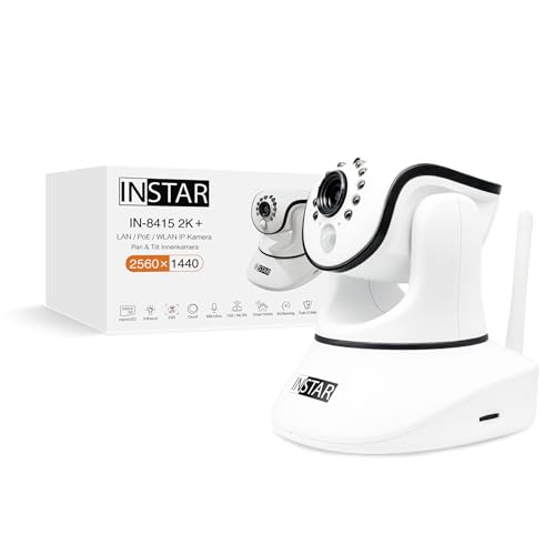INSTAR IN-8415 2K+ White - LAN/PoE/WLAN Surveillance Camera with AI (AI) - Controllable IP Camera - WPA3-2.4 and 5GHz WiFi - Indoor Use - PIR - PTZ - HomeKit - MQTT