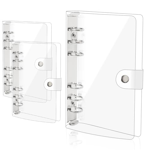 SBYURE 3 Pack A6 Clear PVC Binder Transparent Soft 6 Ring Binders Notebook Cover A6 Binder for Refillable Notebook School Office Meeting