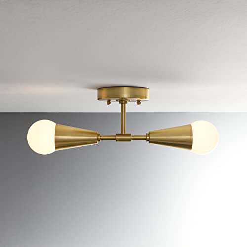 Image of BRIGHTTIA Vicky 2 Light Cone Socket Wall Sconce - Mid Century Modern Fixture for Wall & Ceiling - Minimalist Edison Lamp for Hallway and Bathroom Vanity - Brushed Gold (BW0027-2G)