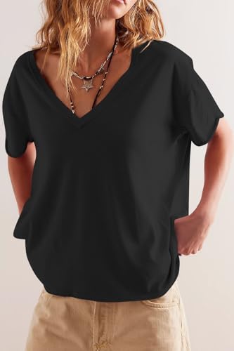 Womens Oversized T Shirts Loose Fit V Neck Short Sleeve Tops Summer Casual Blouse Trendy 2025 Basic Tee4