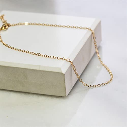 Image of NONAMOIS Ankle Bracelets for Women Dainty 18K Gold Plated Anklet Waterproof Round Beaded Paperclip Herringbone Pearl Chain Anklets Waterproof Beach Foot Jewelry
