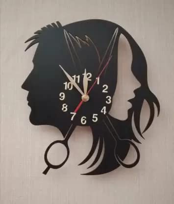 NABSTER Wooden Beauty Parlor Man Woman Unisex Salon Wall Analog Clock For Hairdresser,Beautician,Barbershop Made With Wood, Modern Design For Gifting, Office, Home, Living Room Decor (12 Inch)