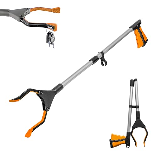 Crust-Pro Recolector de arena, 32 pulgadas plegable recogedor de arena de brazo largo giratorio agarre práctico agarrador de ayuda para discapacitados