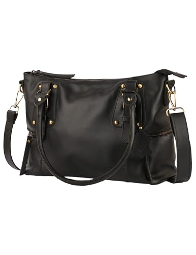 Sac à main en cuir véritable pleine fleur noir avec finitions artisanales haut de gamme