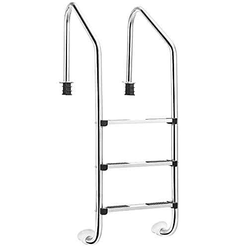 FANTASK 3 stufiger Edelstahl Poolleiter, Schwimmbad Leiter bis 150kg belastbar, Einstiegsleiter Silber, Einbauleiter 53 x 63 x 147 cm