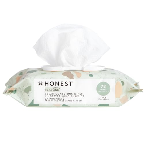 Image of The Honest Company Clean Conscious Unscented Wipes | Over 99% Water, Compostable, Plant-Based, Baby Wipes | Hypoallergenic for Sensitive Skin, EWG Verified | Geo Mood, 72 Count