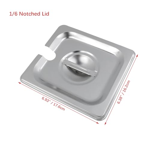 Pastlla 2 Pack 1/6 Size Slotted Hotel Pan Cover, Stainless Steel Solid Steam Table Catering Food Pan Lid with Handle, Catering Food Pans Cover Slotted Notched Universal